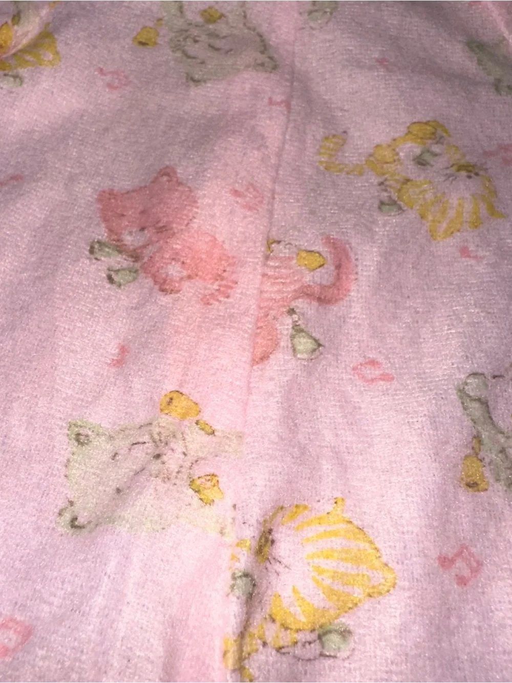 Vintage 60’s Soft Baby Doll Romper Jumpsuit Lace Trim Kitty Cat Print